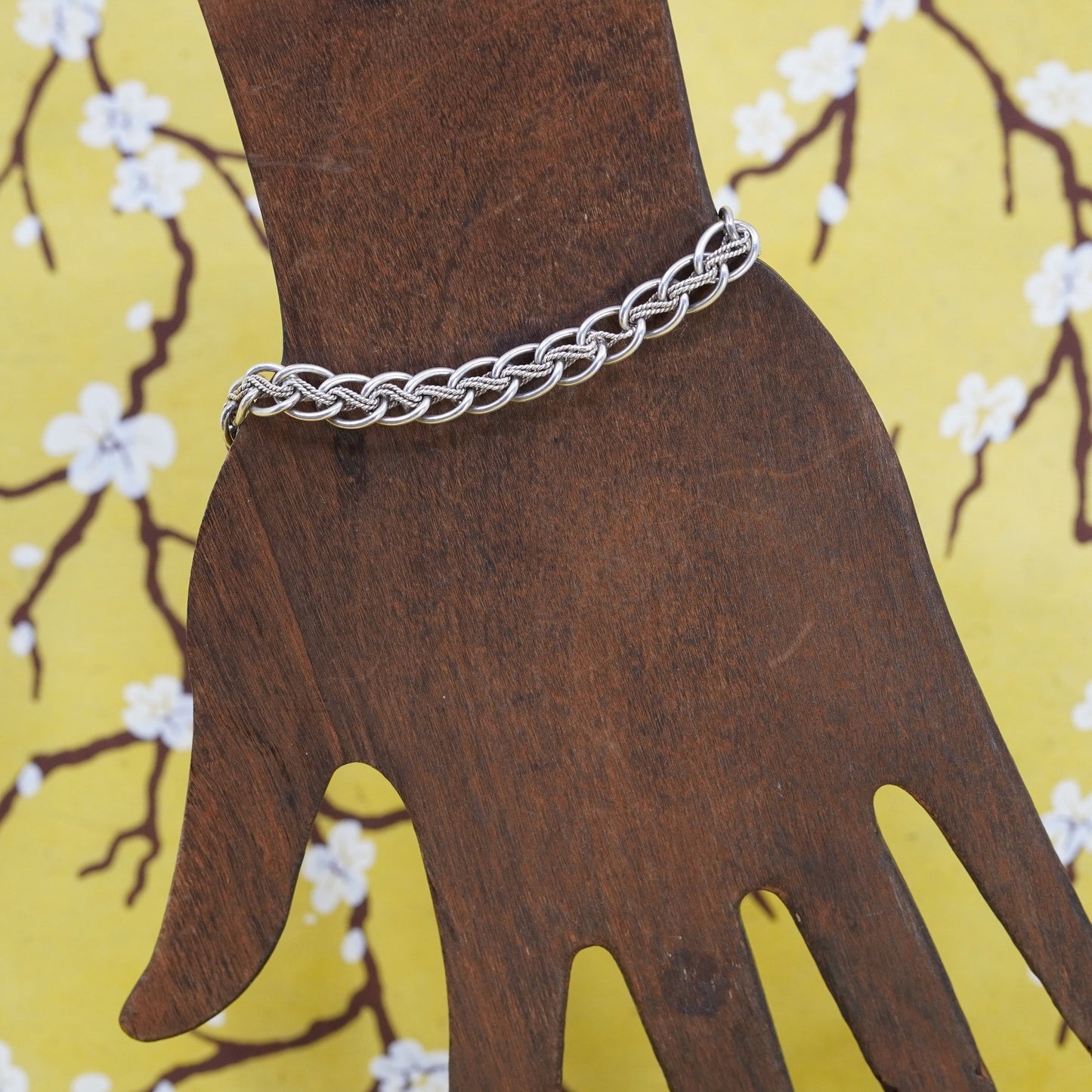 7.5”, Vintage Sterling silver braided woven wheat bracelet, Italy 925 bracelet