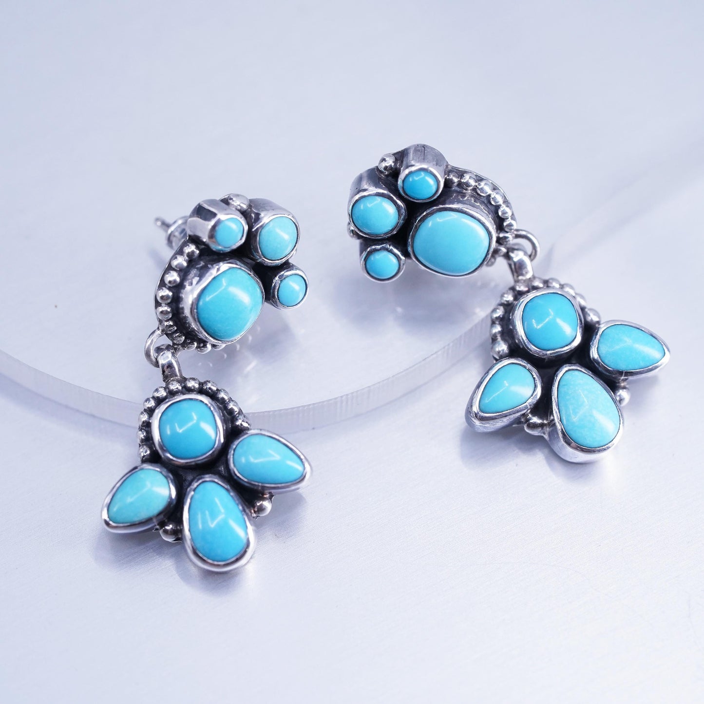 Vintage southwestern Sterling 925 silver handmade earrings with turquoise beads