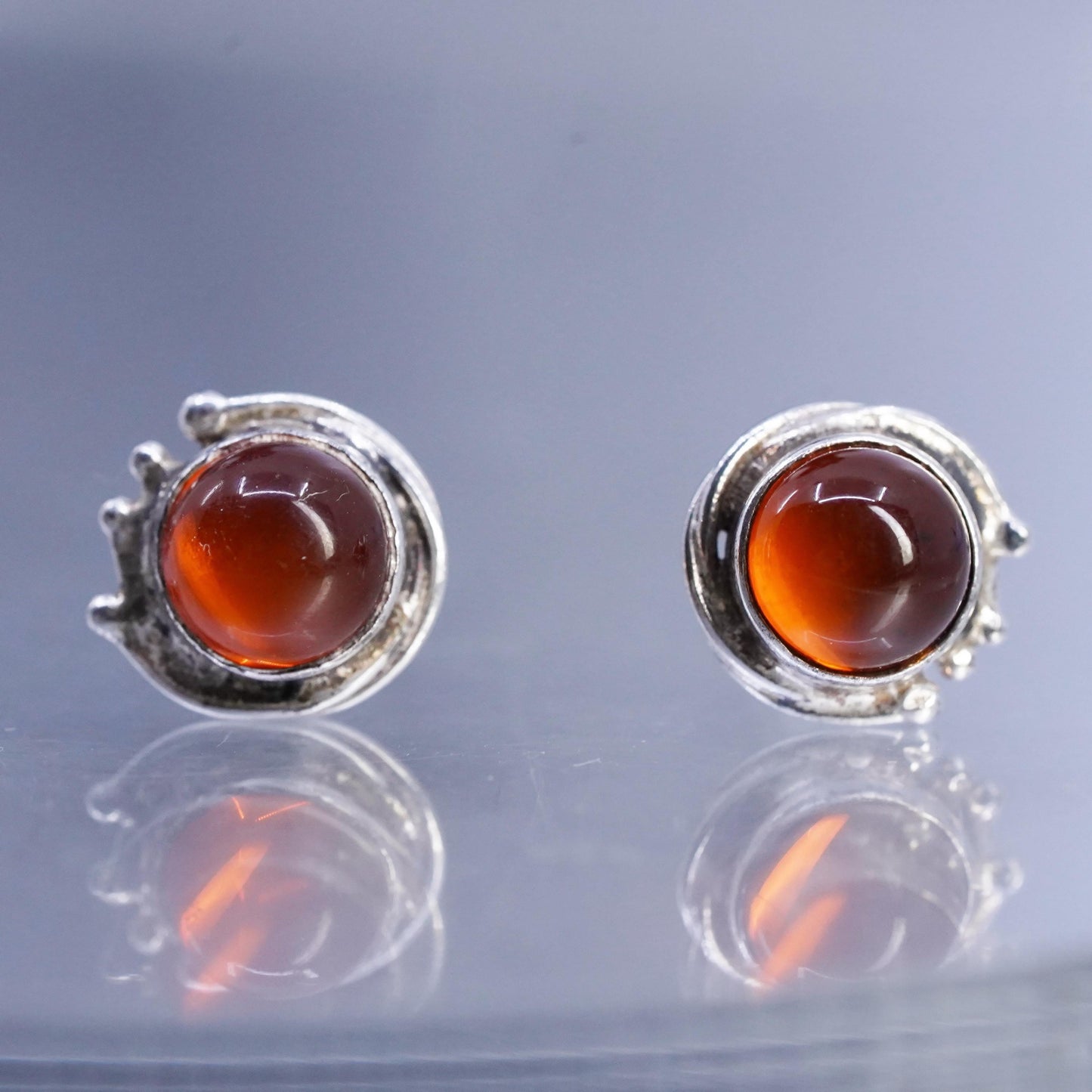 Vintage Sterling 925 silver handmade earrings, amber studs