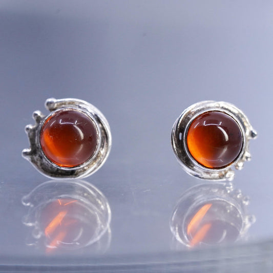Vintage Sterling 925 silver handmade earrings, amber studs