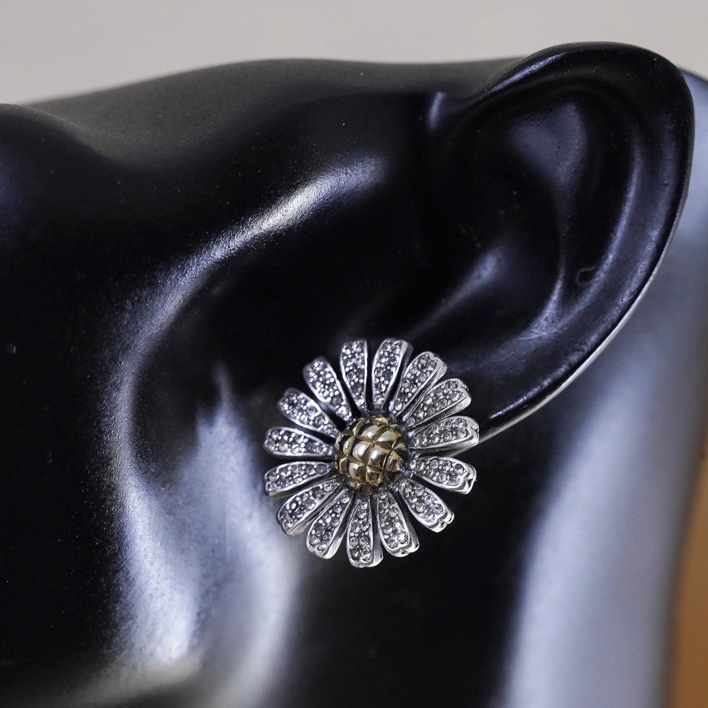 Vintage MMA Metropolitan Museum two tone Cluster CZ Daisy Flower Studs Earrings