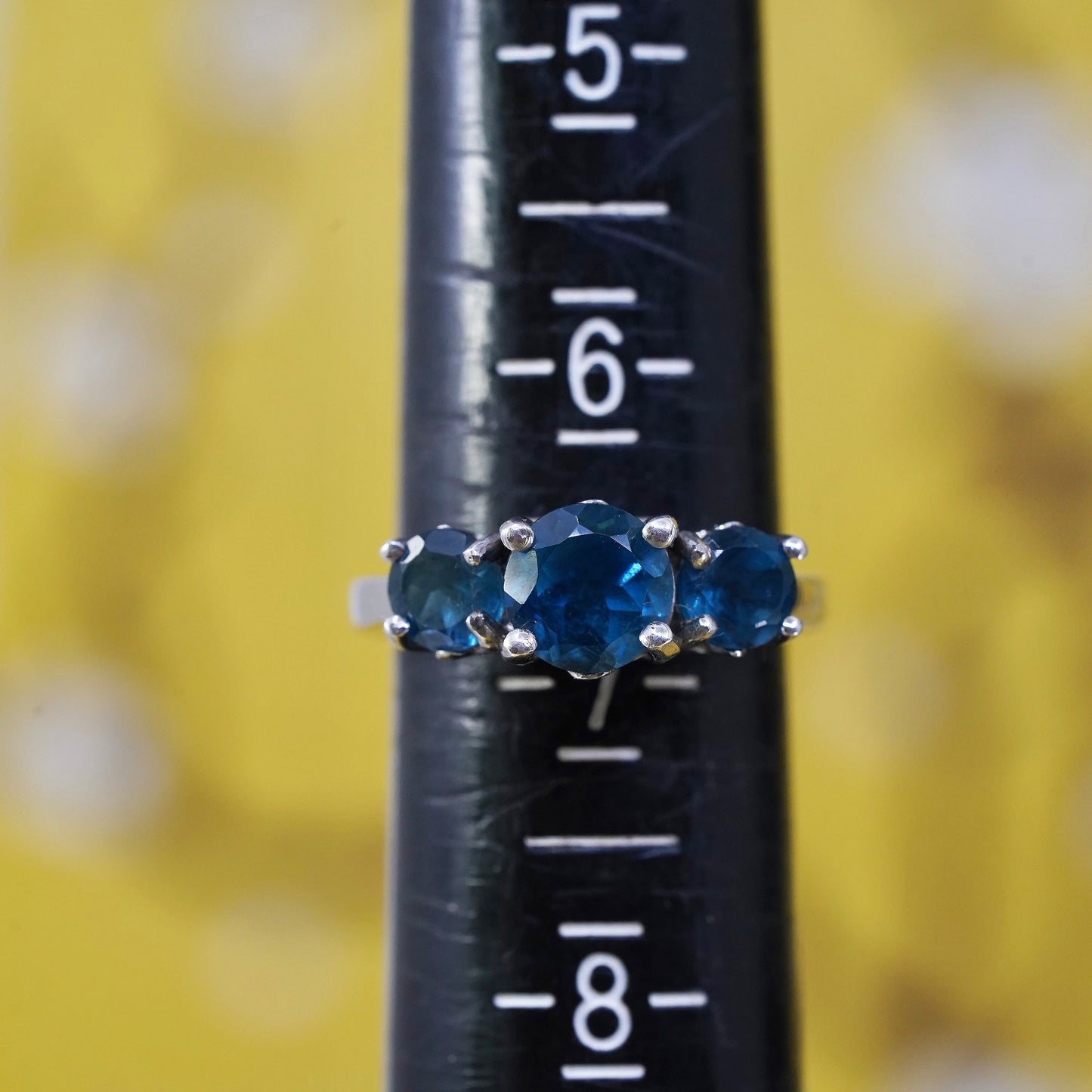 Size 7, vintage Sterling silver handmade ring, 925 band with sapphire