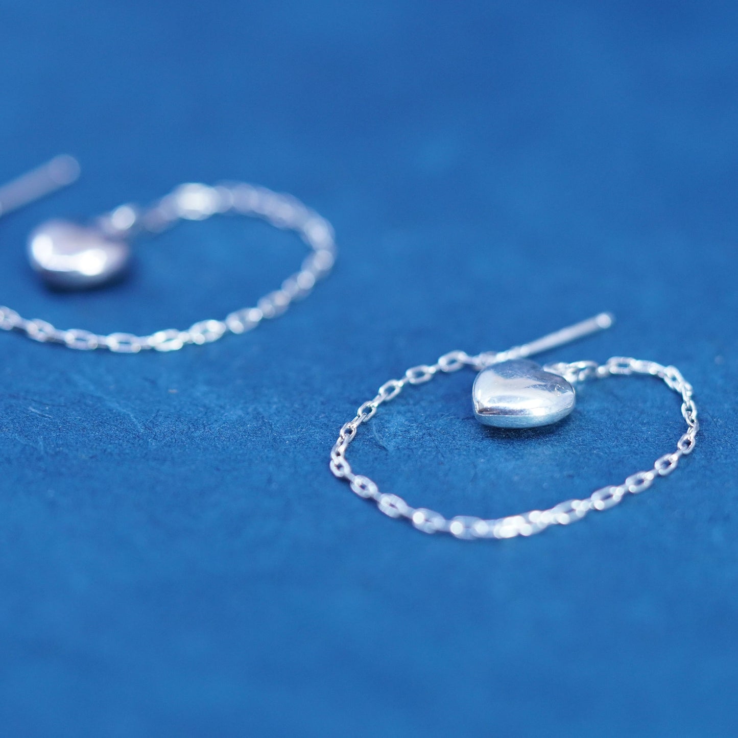 Vintage Sterling 925 silver handmade long earrings with heart