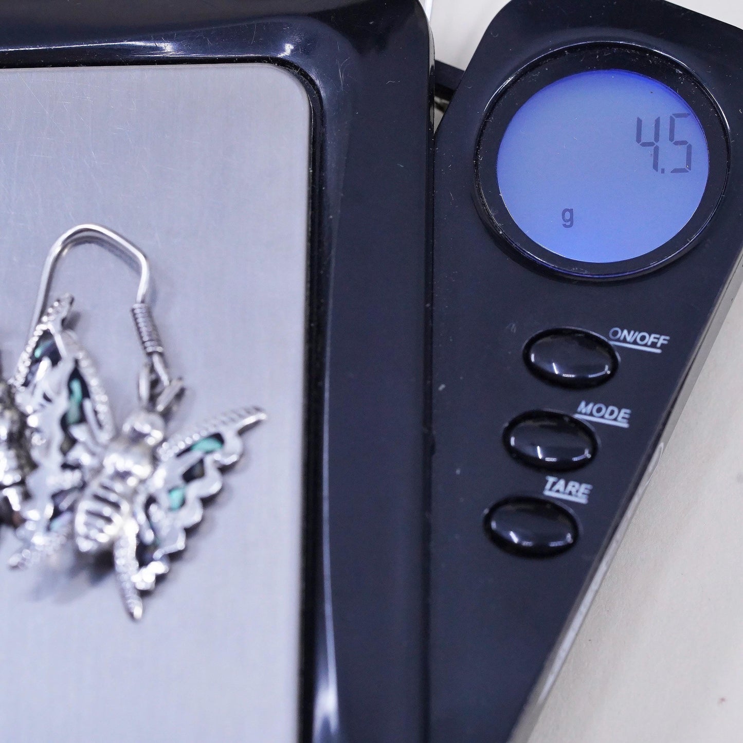 Vintage Mexican sterling silver handmade earrings, 925 butterfly with abalone