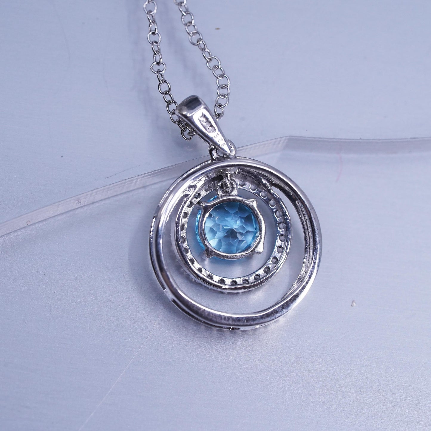 18”, vintage Sterling 925 silver handmade box necklace with rainbow topaz