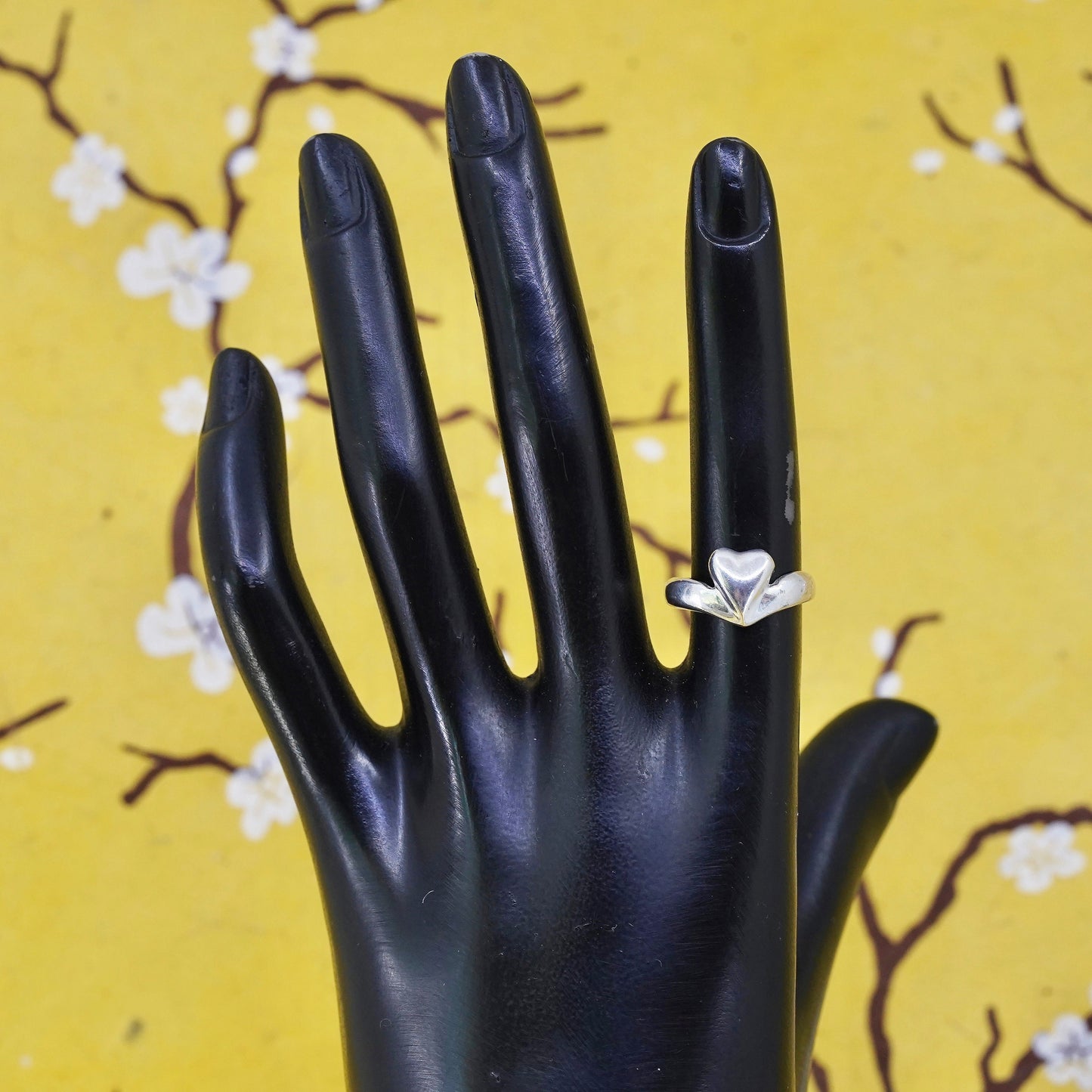 Size 5, Sterling silver handmade ring, 925 stackable band with heart and cross
