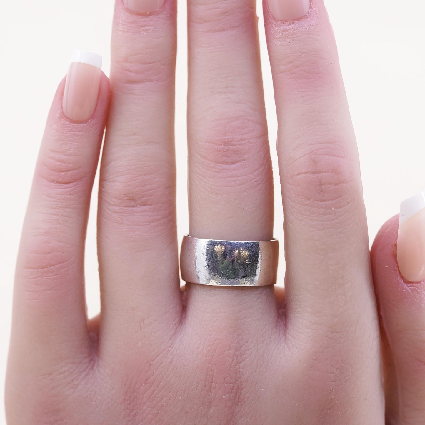 Size 7.5, vintage southwestern sterling silver handmade ring, 925 wide band