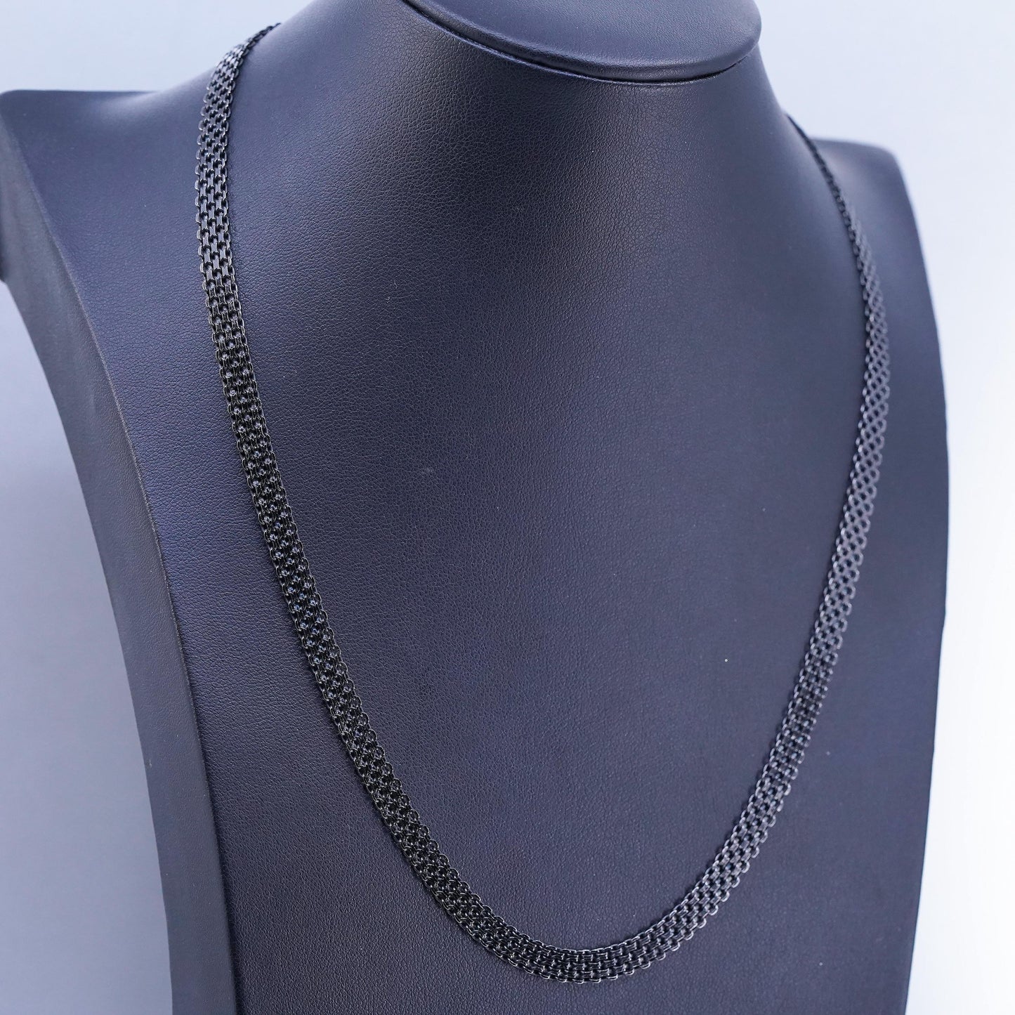 20”, vintage Italian oxidized sterling 925 silver flatten curb chain necklace