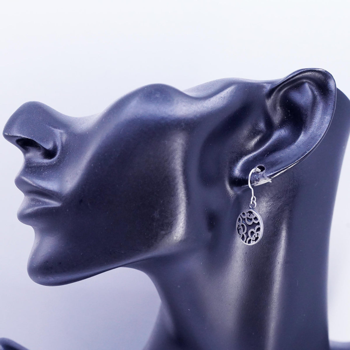 Sterling Silver Floral Cutout Dangle, Oxidized 925 Silver Drop Earrings, Flower
