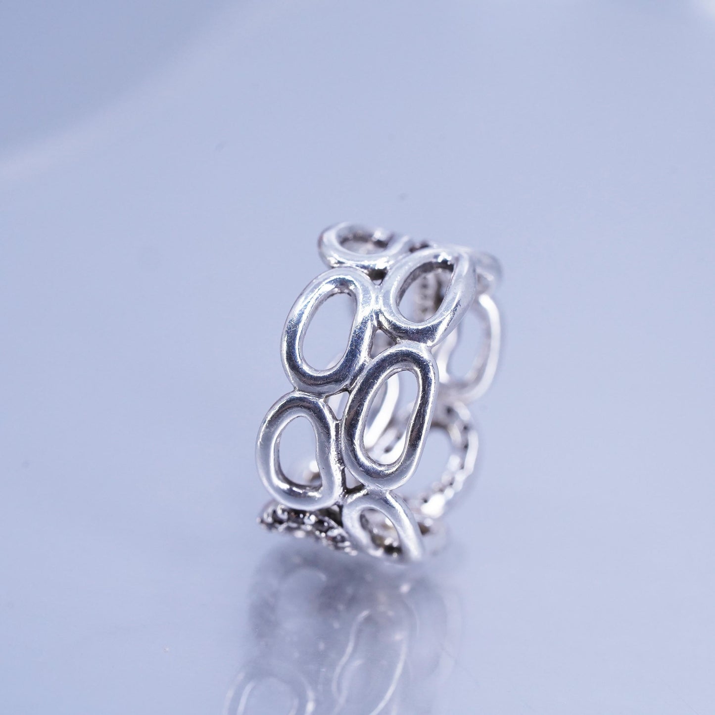 Size 6, vintage ALE Sterling 925 silver entwined ring with cluster cz, band