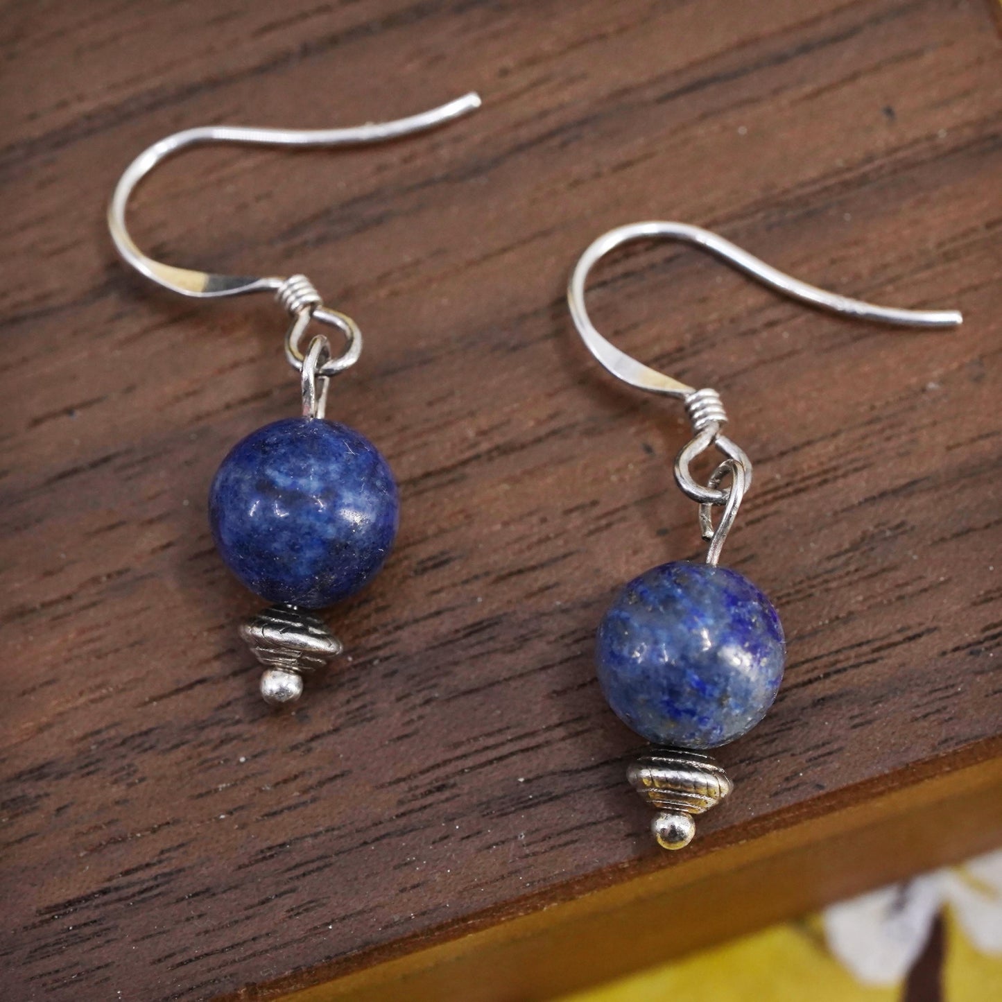 Vintage sterling 925 silver handmade earrings with lapis lazuli bead