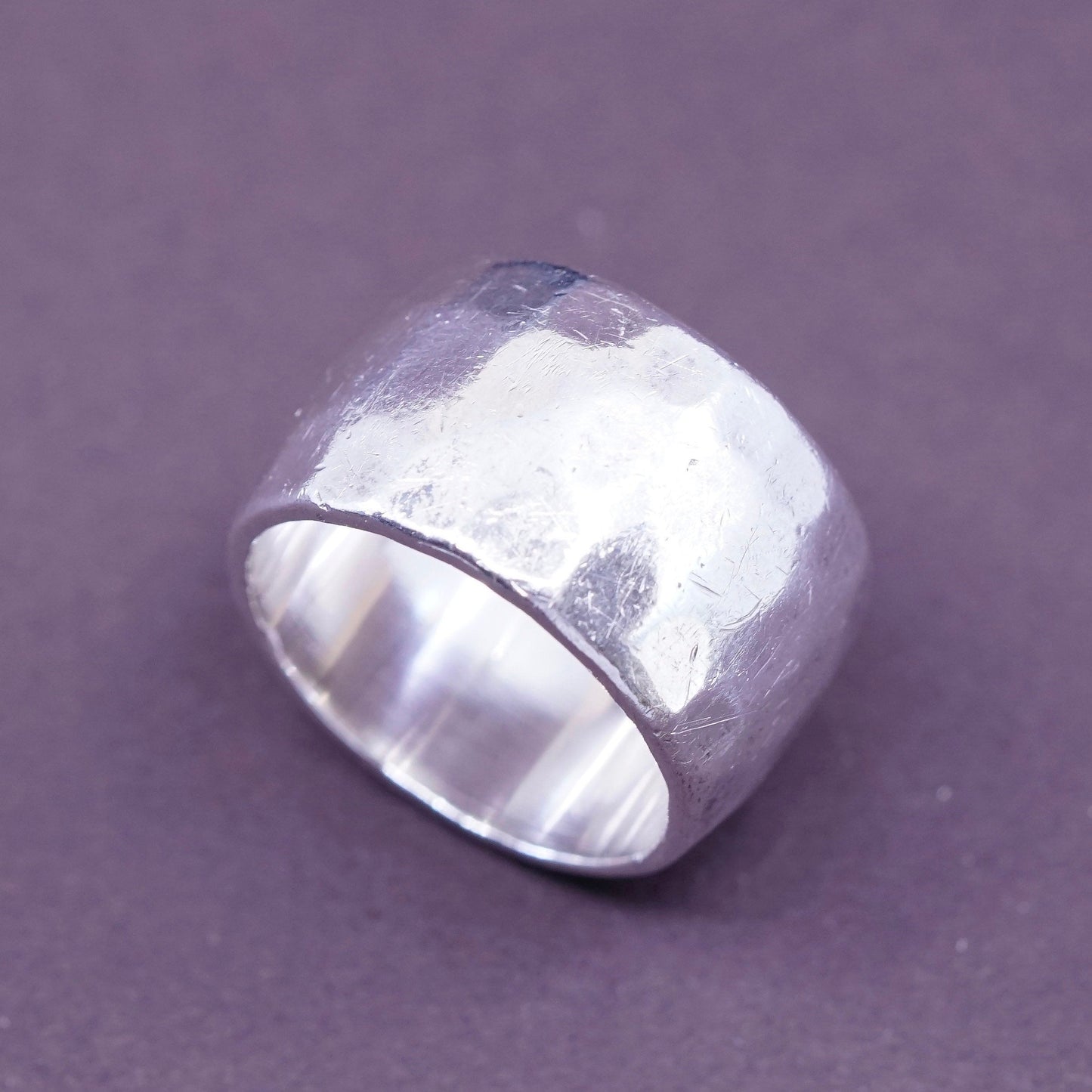 Size 6.75, vintage Sterling silver handmade ring, hammered 925 wide band
