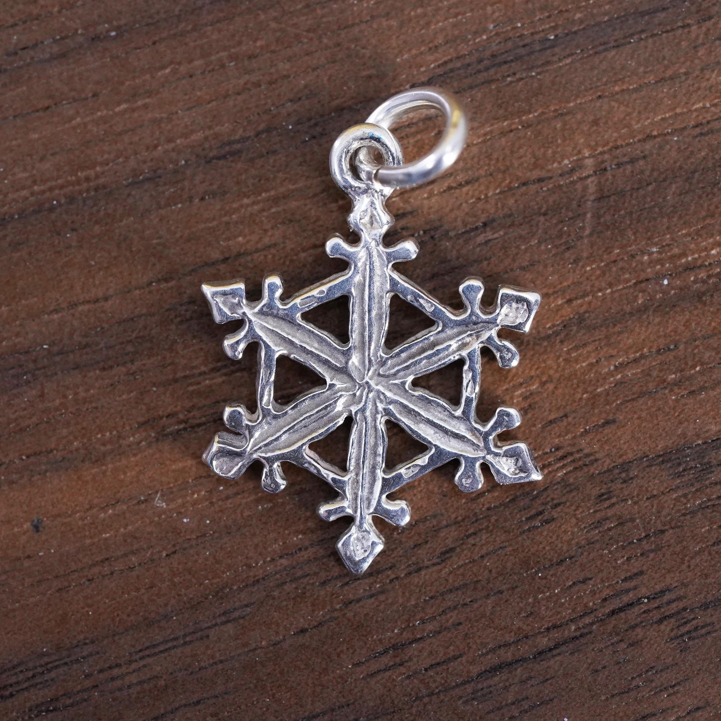 Vintage sterling 925 silver handmade snowflake charm pendant