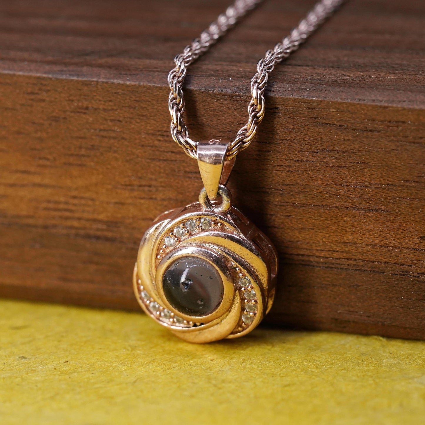 22” vermeil rose gold Sterling silver necklace, 925 rope cz spiral pendant