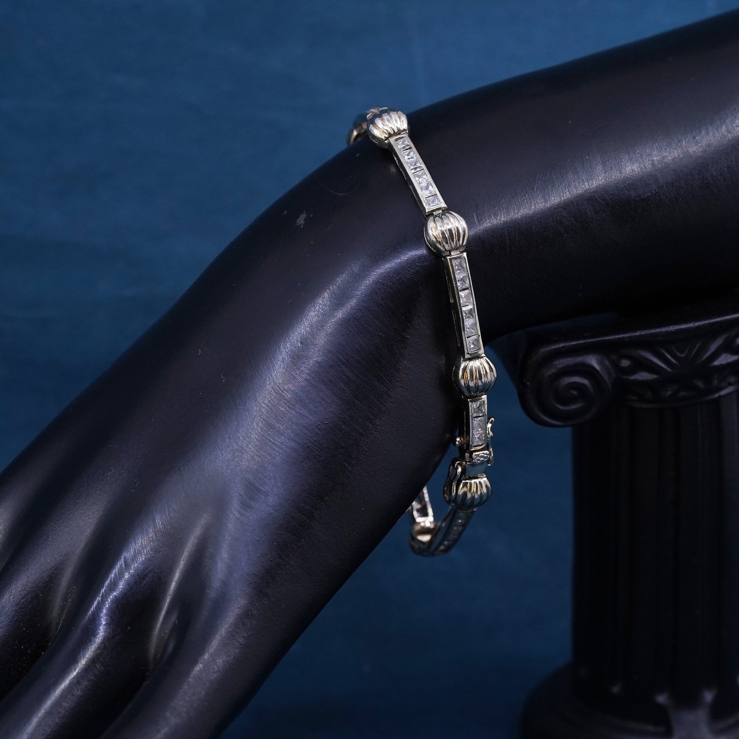7”, vintage vermeil gold over sterling 925 silver tennis bracelet with cz