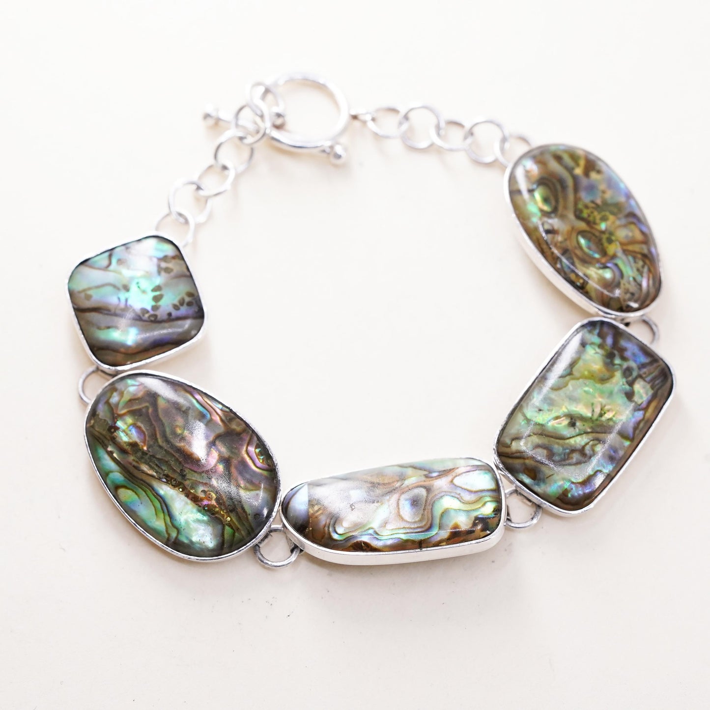 7”, vintage LUC sterling silver 925 bracelet with abalone and toggle closure
