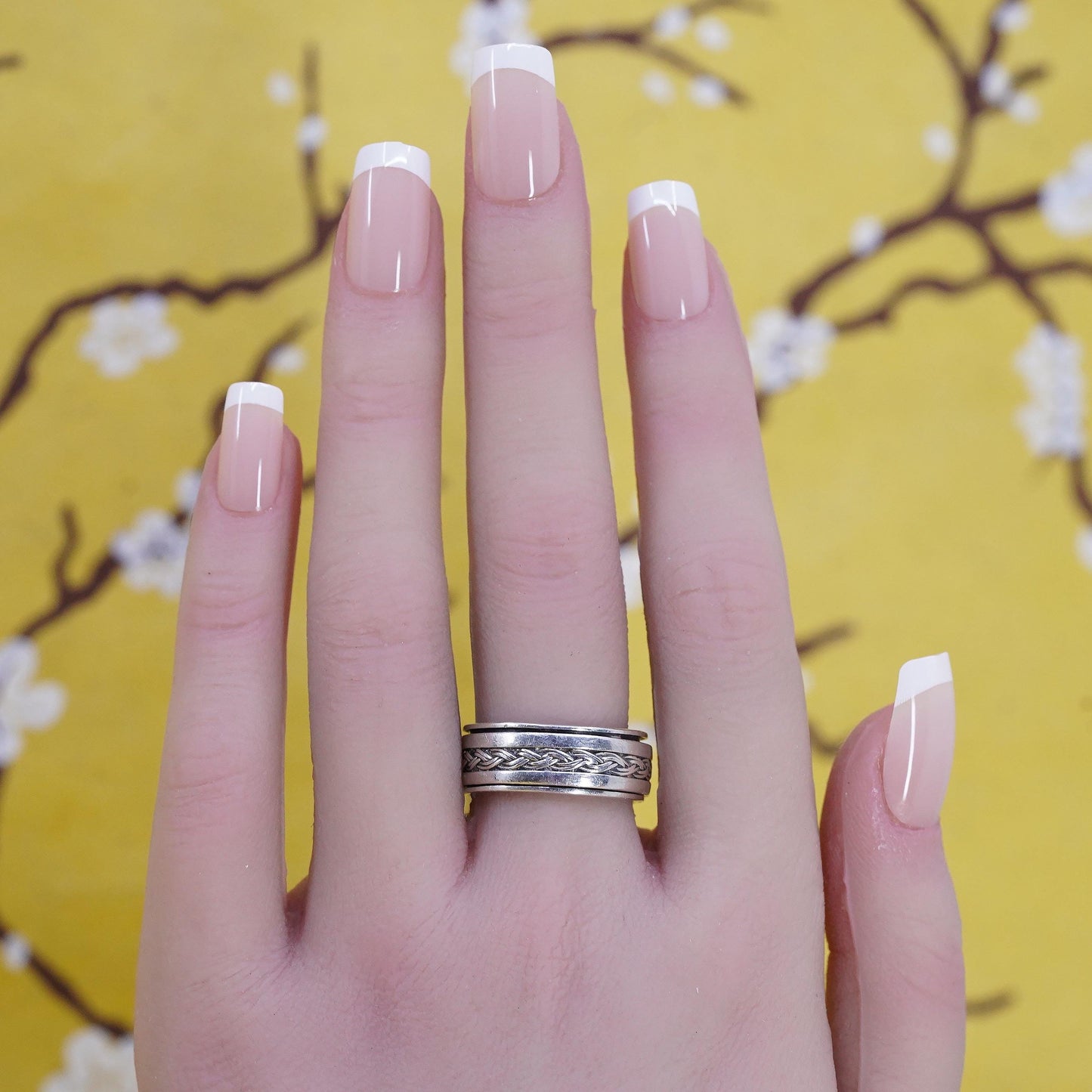 Size 7.5, vintage Sterling silver prayer ring, 925 spinner band