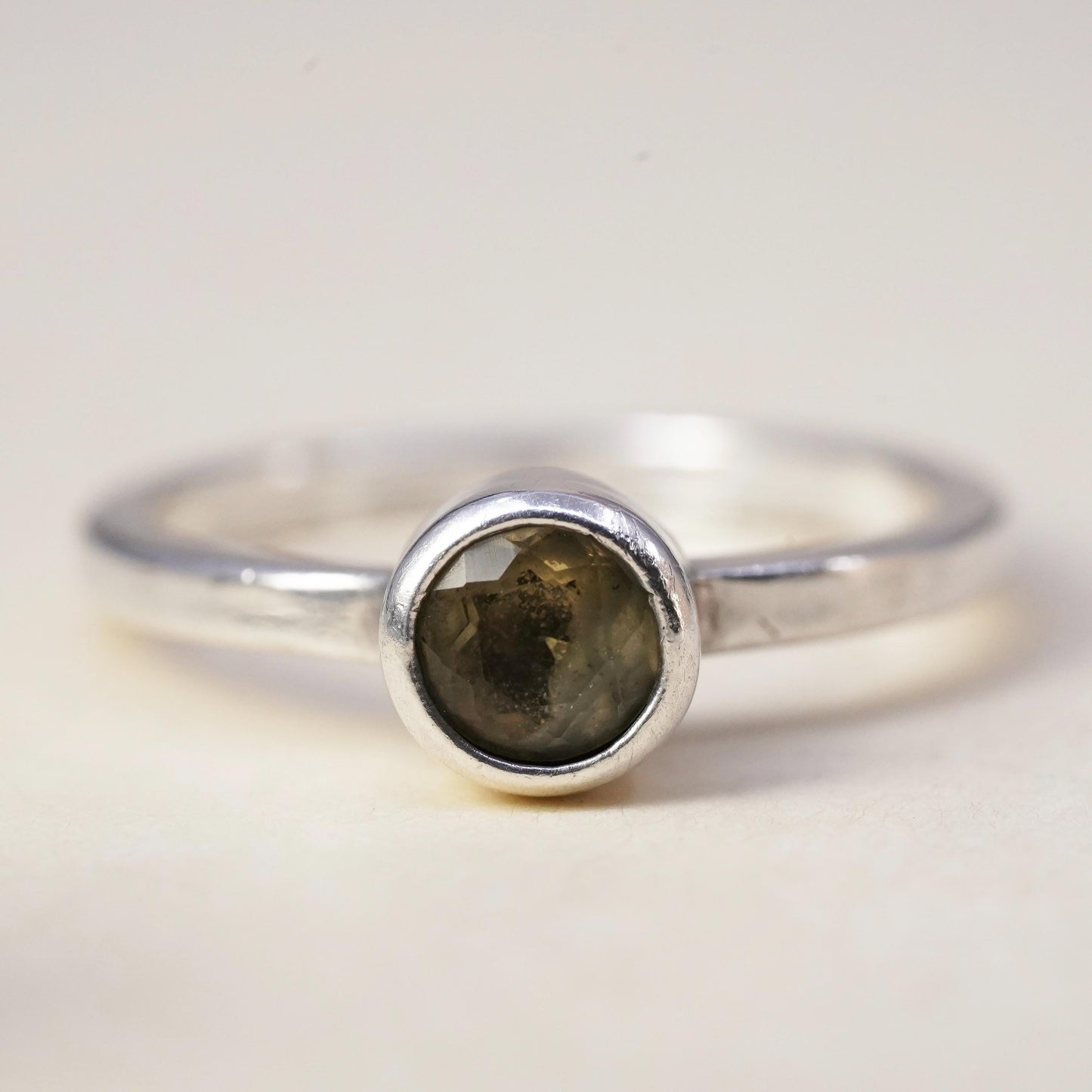 Size 5, vintage Sterling 925 silver ring, engagement stackable ring citrine
