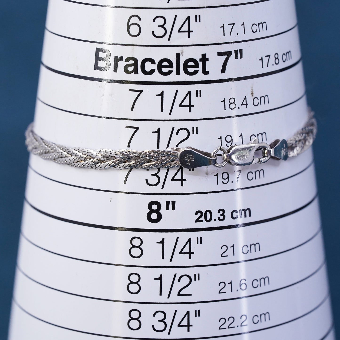 7.75", 6mm, vintage Sterling silver bracelet, 925 woven flatten curb chain