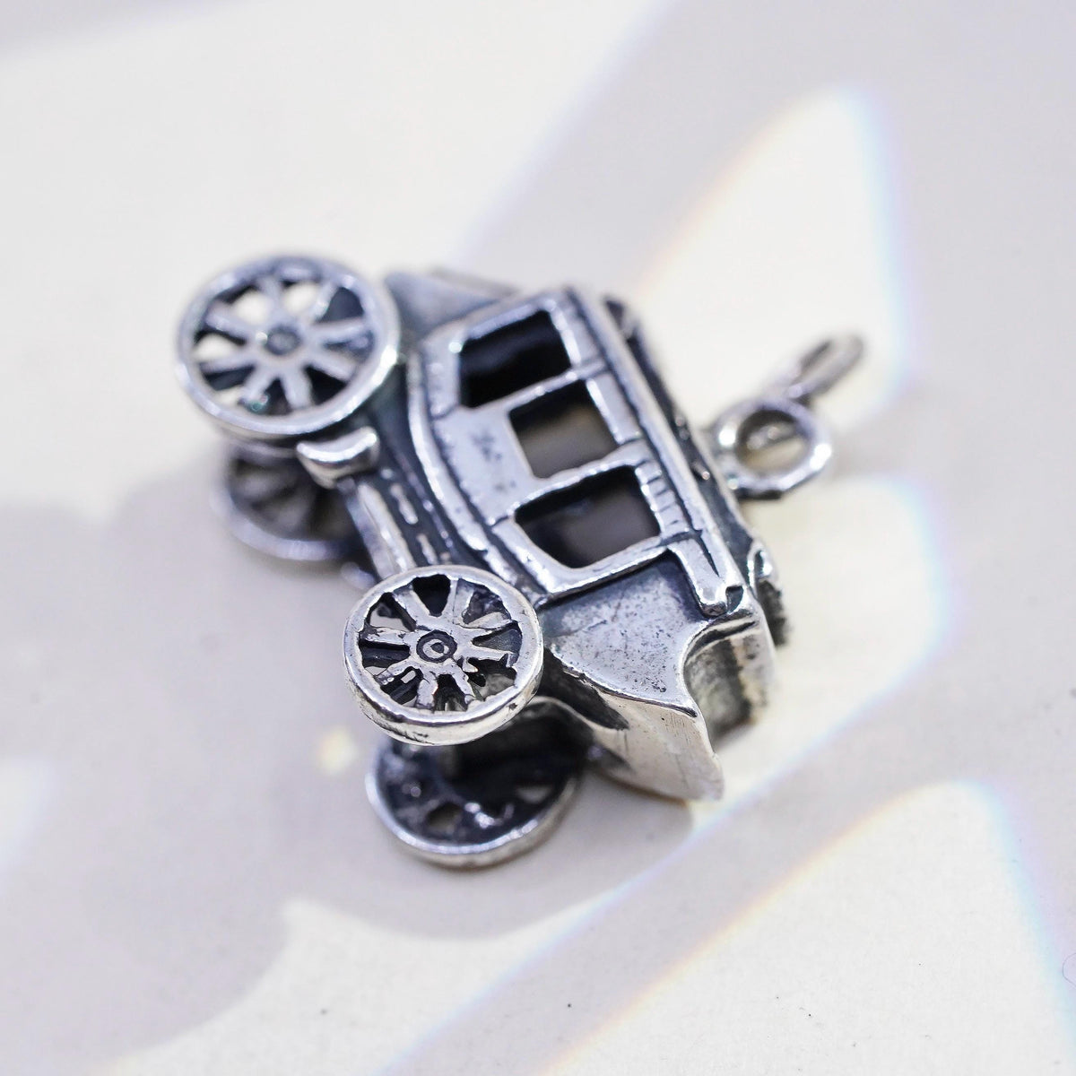 Sterling Silver Stagecoach Charm Pendant, 925 Horse Carriage, Western Wagon