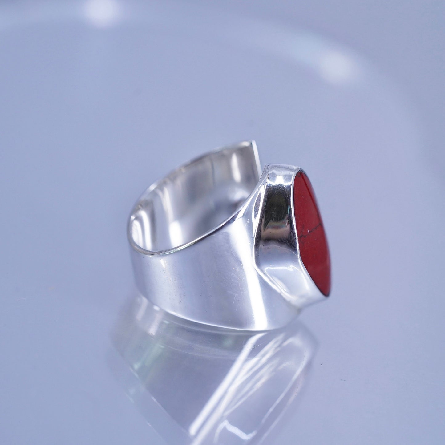 adjustable, vintage southwestern Sterling 925 silver handmade ring red jasper