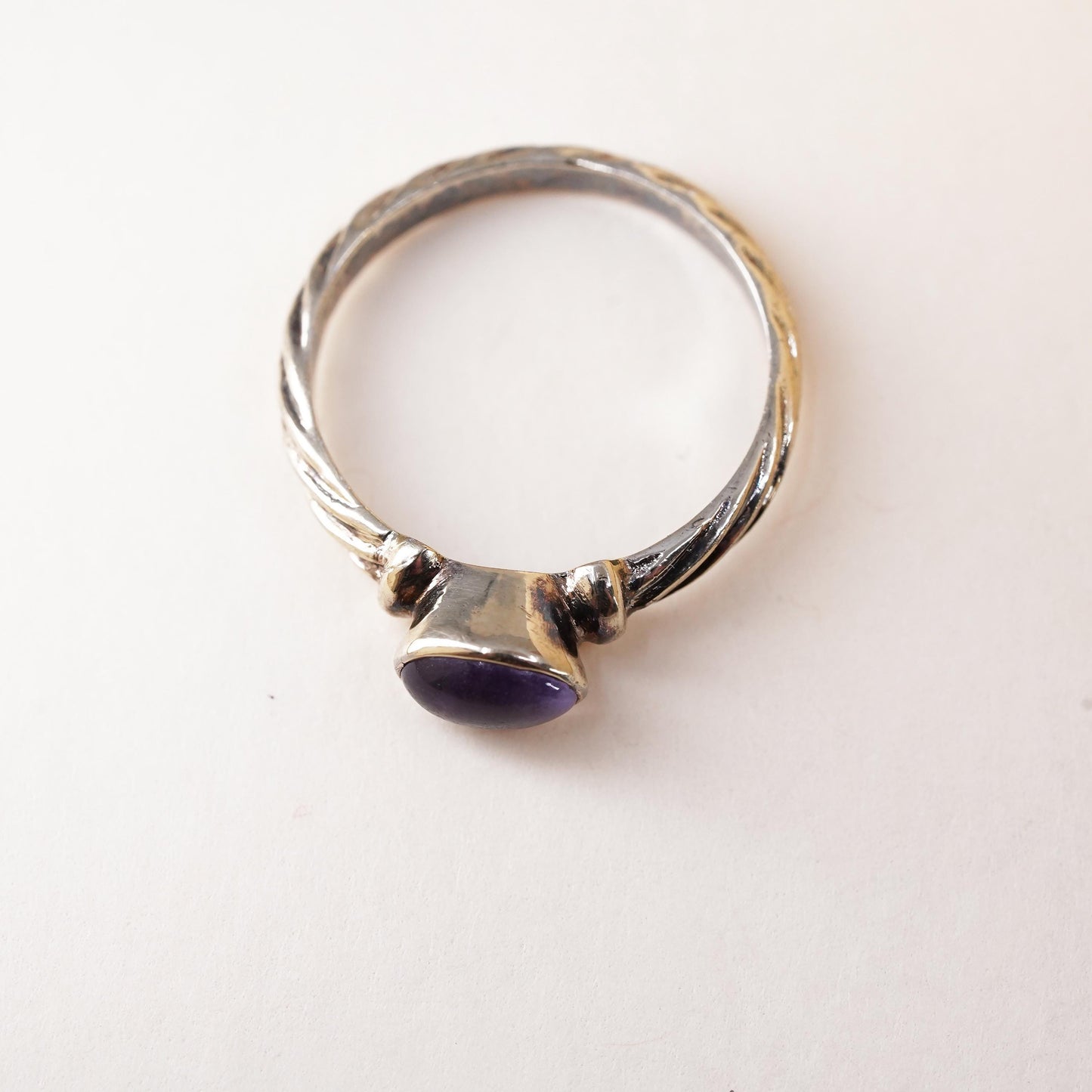 Size 7, vintage gold plated Sterling silver ring, 925 stackble band amethyst