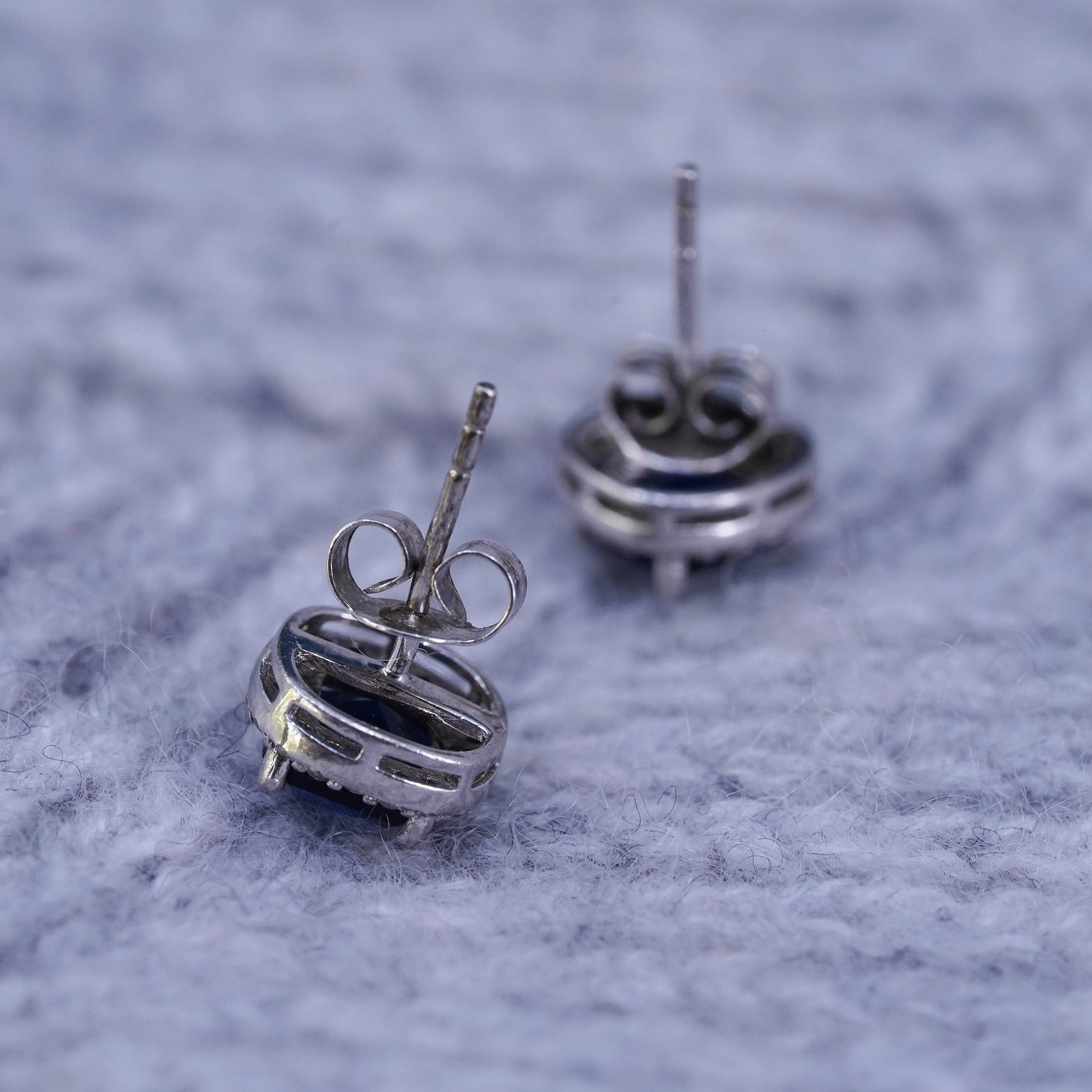 Vintage sterling silver handmade earrings, 925 studs with cluster Cz sapphire