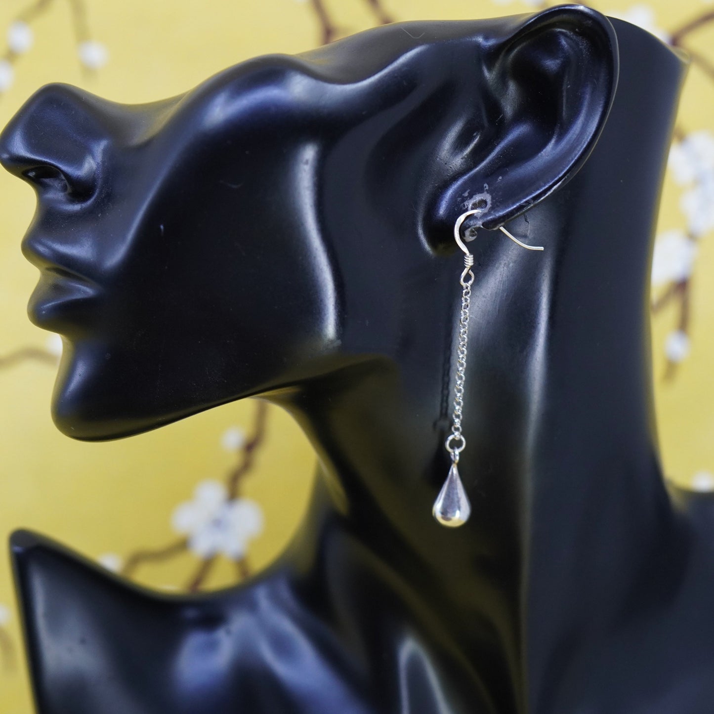 Vintage Sterling silver handmade earrings, 925 teardrop drops