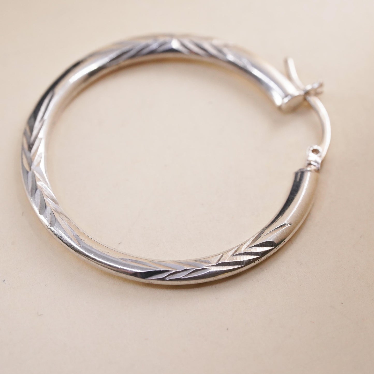 1.5", Vintage sterling 925 silver loop single earring, textured primitive hoop