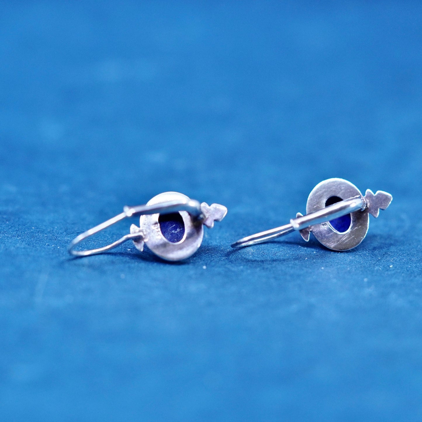 Vintage Sterling 925 silver handmade earrings with oval lapis lazuli