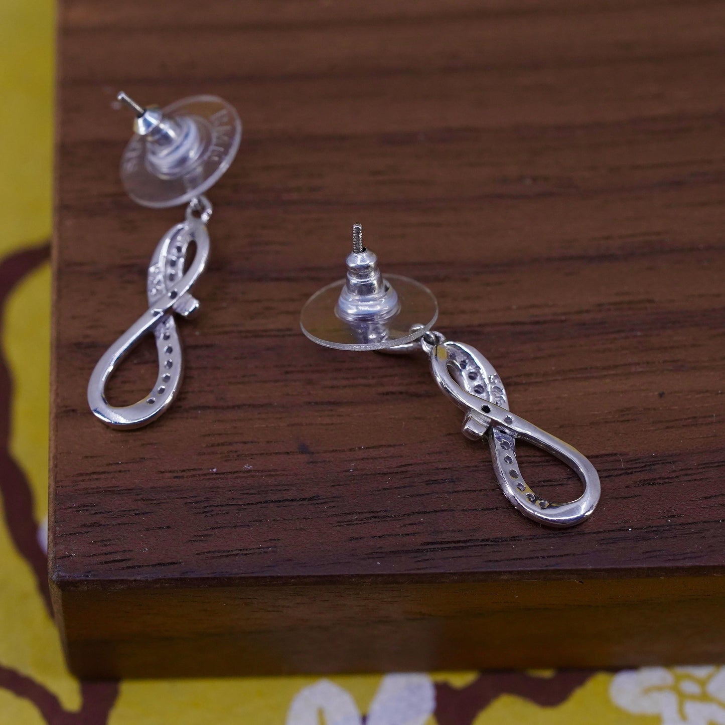 vintage Sterling silver earrings, 925 infinite loop with cluster diamonds