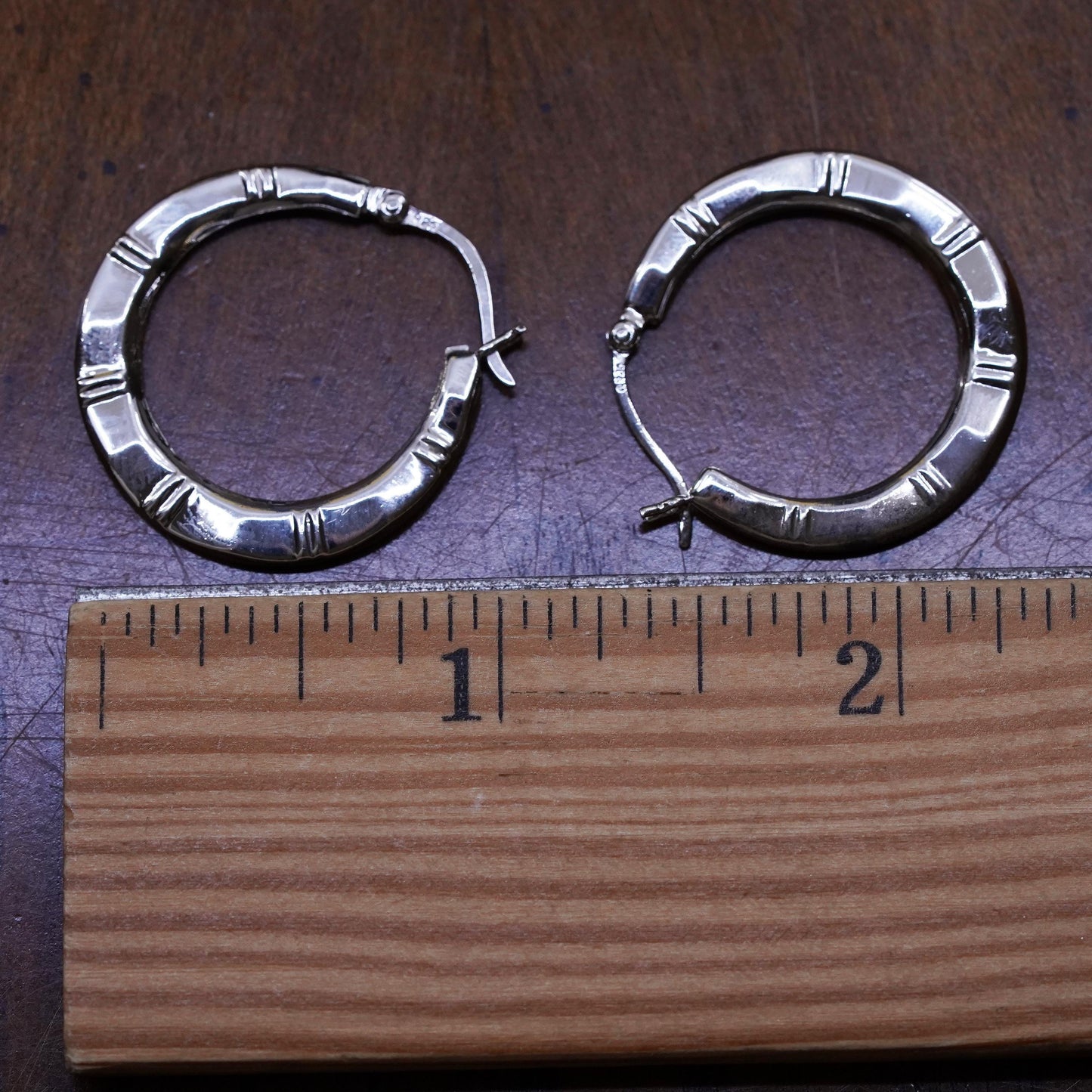 1”, Vintage Sterling silver handmade earrings, 925 silver hoops