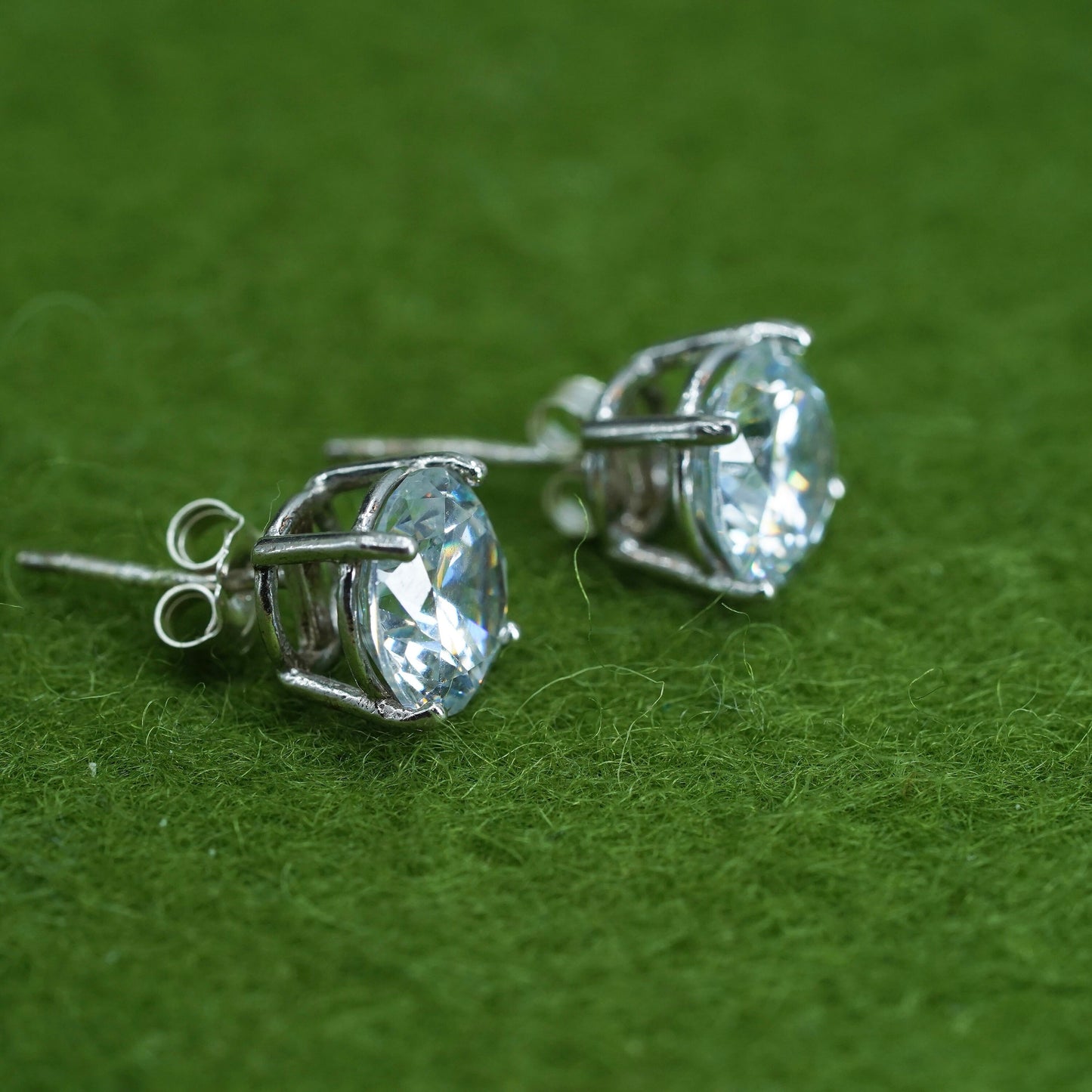 8mm, Vintage sterling 925 silver genuine cz studs, earrings