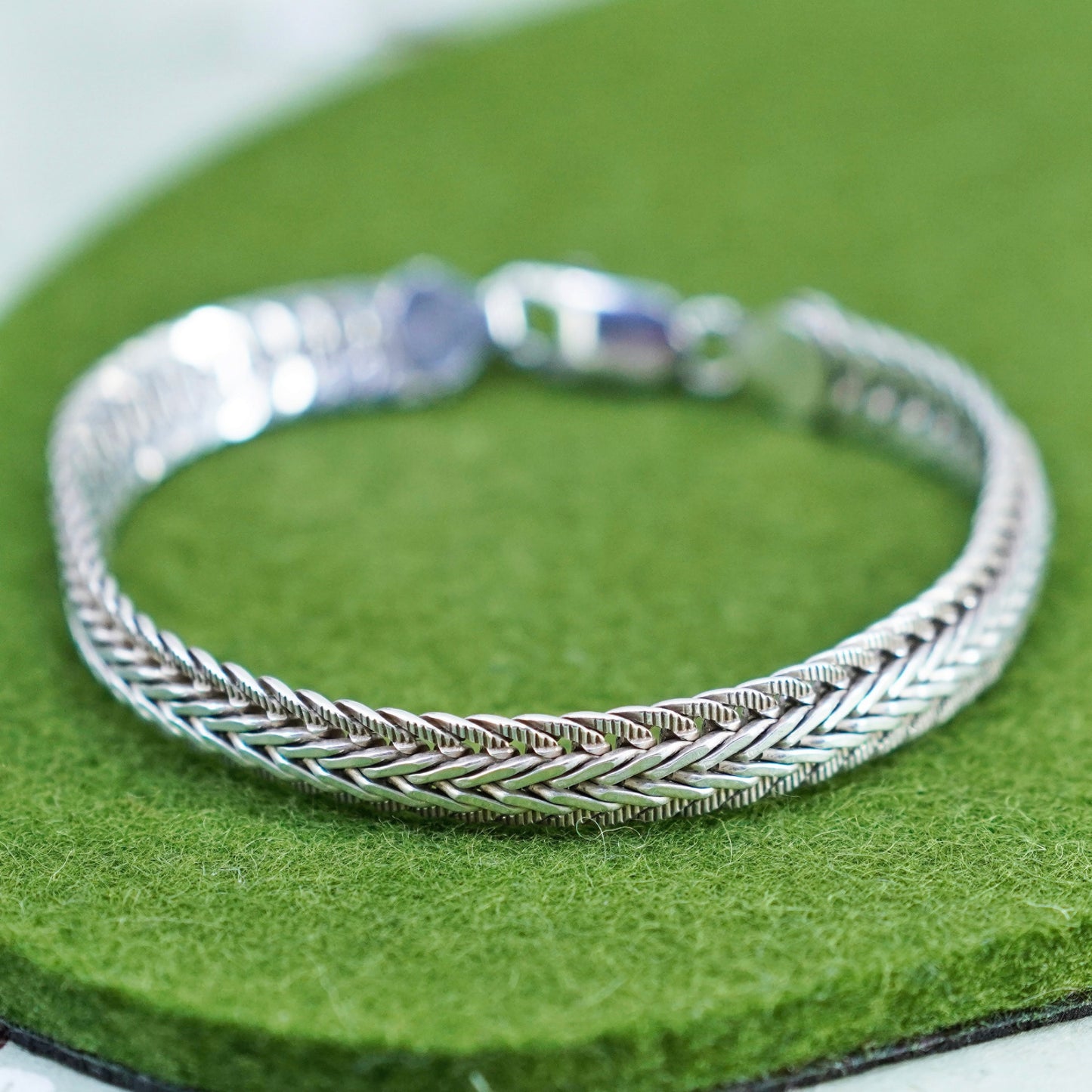 7.75”, IBB sterling 925 silver flatten curb wheat link chain bracelet anklet