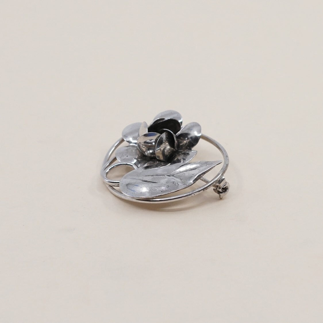 Vintage sterling silver handmade brooch, solid 925 silver flowers, stamped handmade sterling