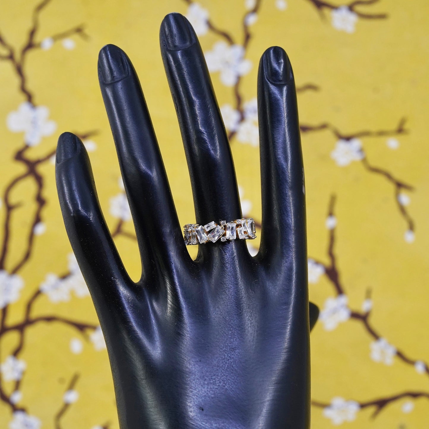 Size 7, vintage vermeil gold over Sterling silver ring, 925 band w/ cluster cz