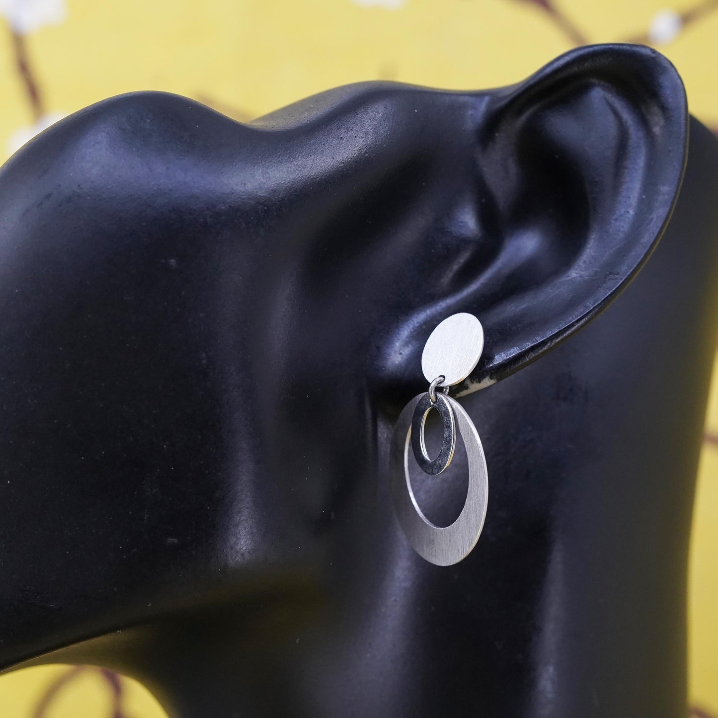 Vintage Sterling silver handmade earrings, matte 925 multi circles dangle
