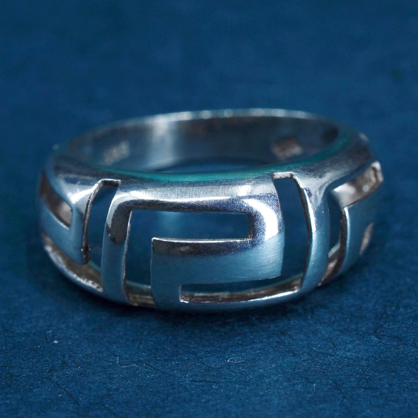 Size 7, vintage Sterling silver handmade ring, 925 silver band with Greek key