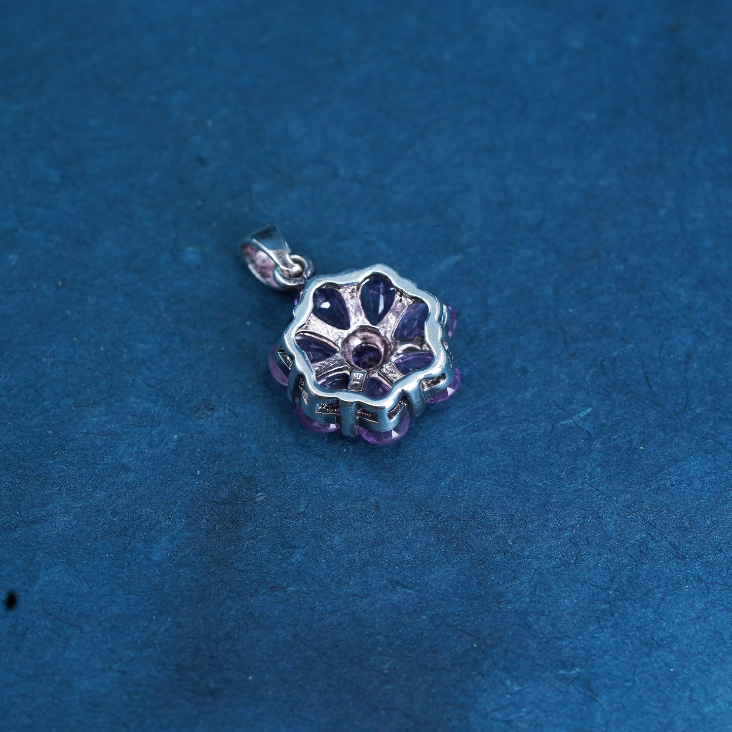 Vintage Sterling silver handmade pendant, 925 flower with amethyst