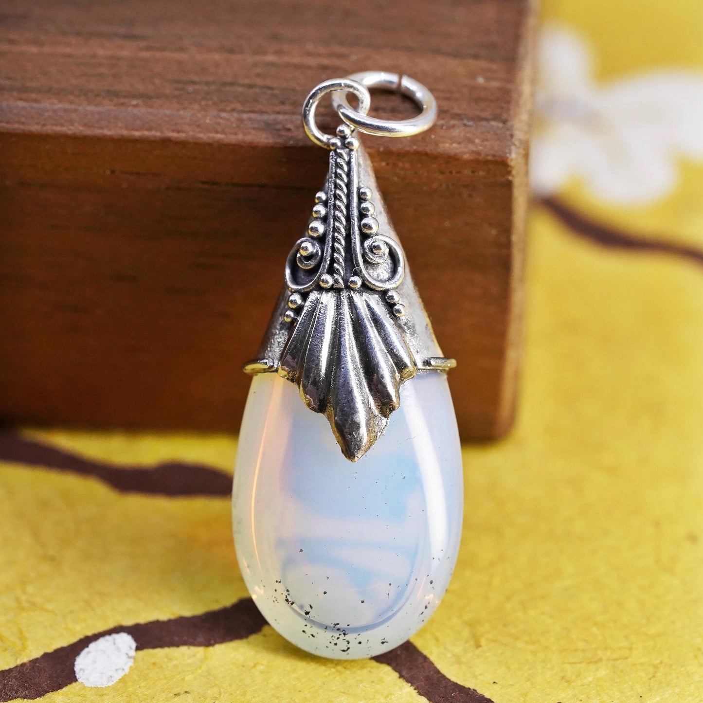 Vintage Sterling Silver Handmade Pendant, 925 silver teardrop moonstone