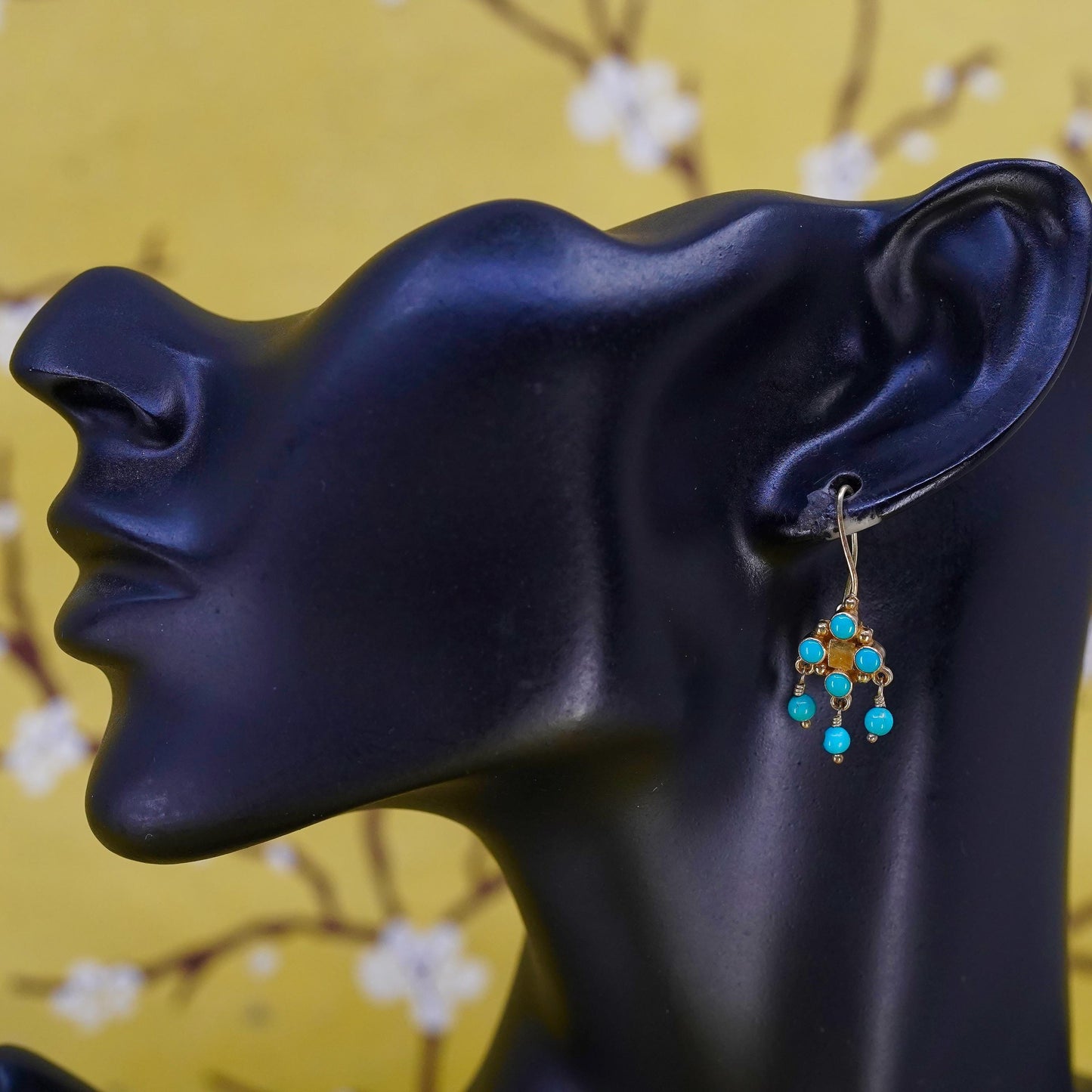 Southwestern gold plated Sterling 925 silver handmade earrings turquoise beads