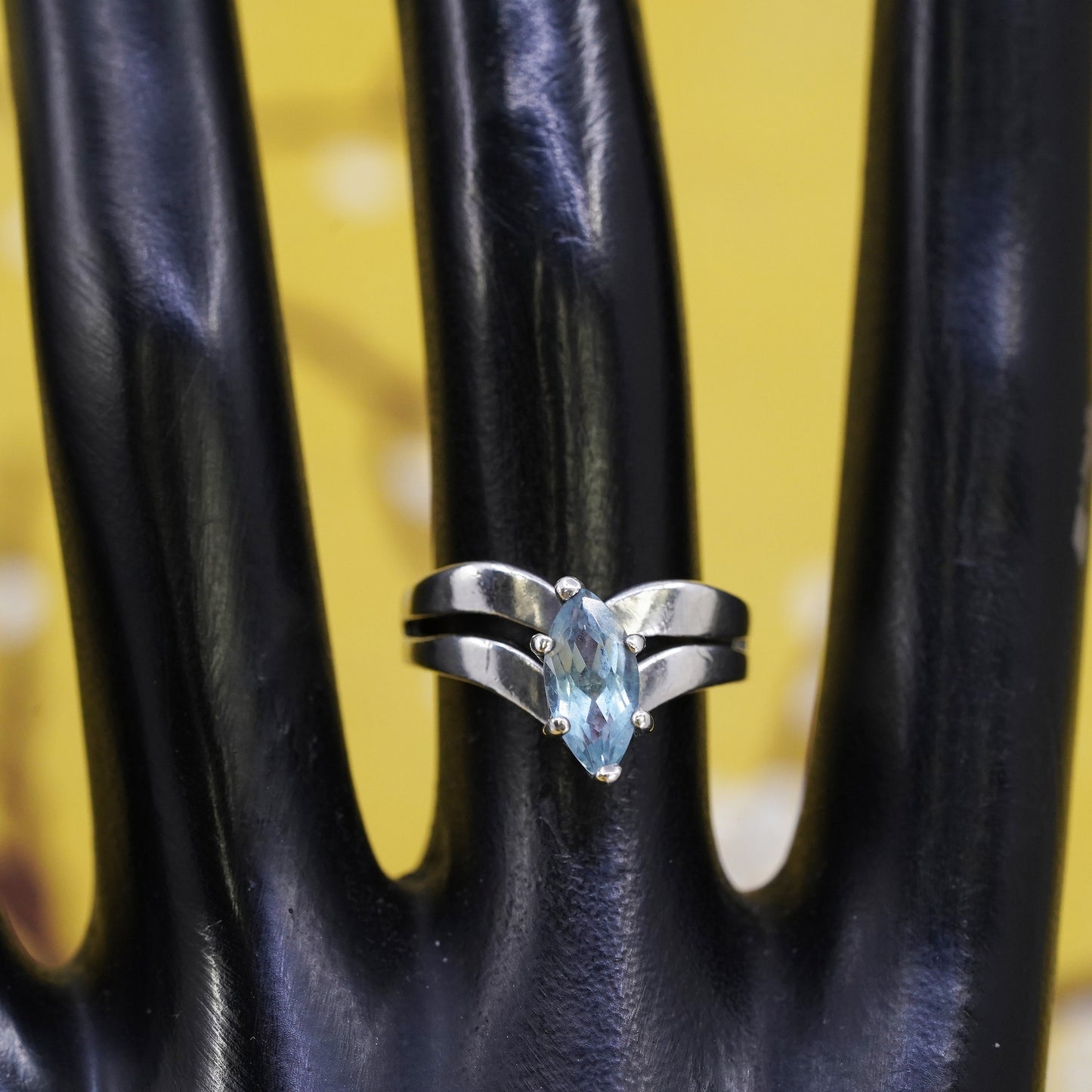 Size 6, vintage sterling 925 silver handmade ring with blue topaz details