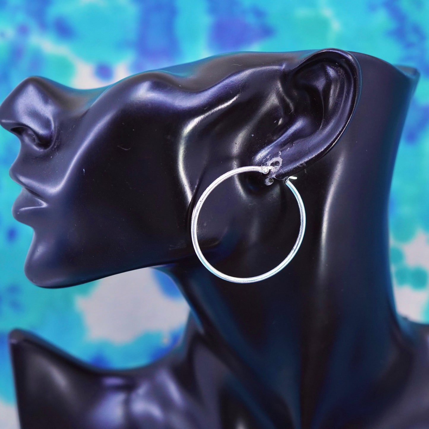 1.5”, vintage Sterling silver handmade hoop earrings, 925 huggie