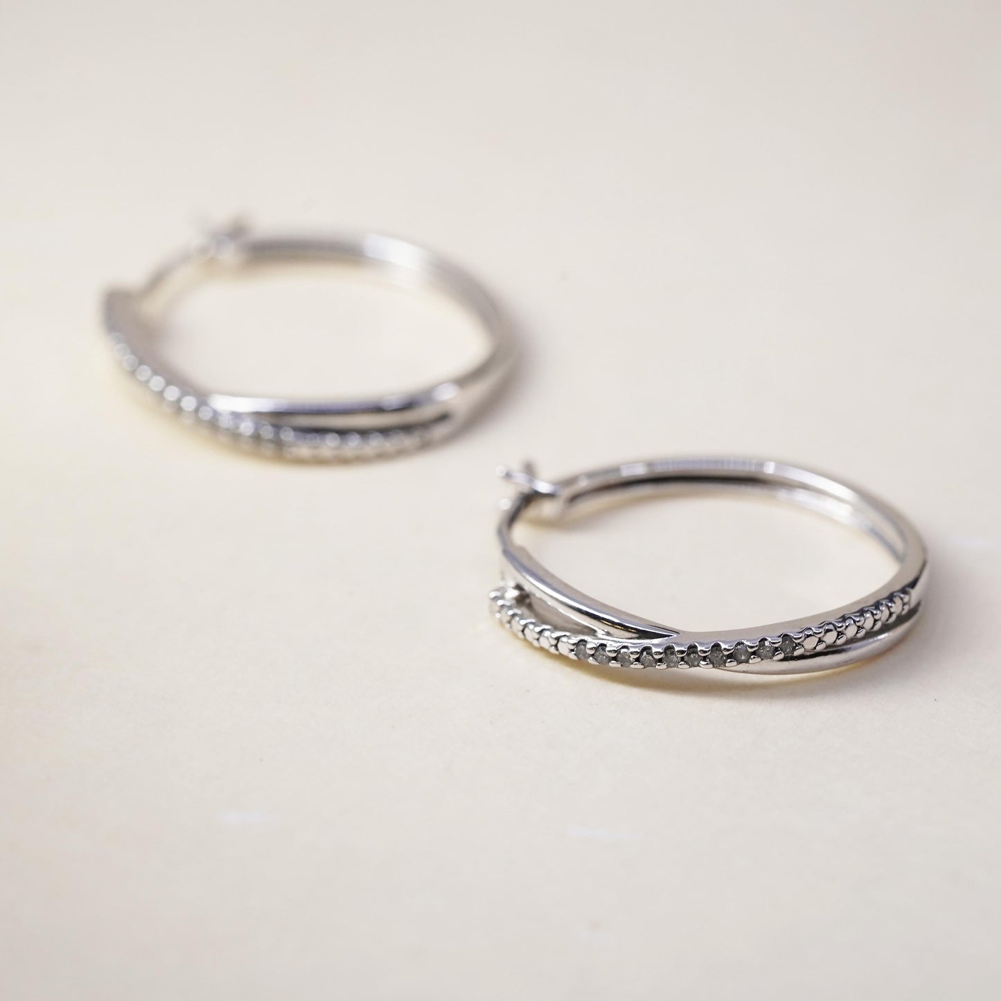 1", SUN sterling silver earrings, 925 silver huggie hoops cluster diamond