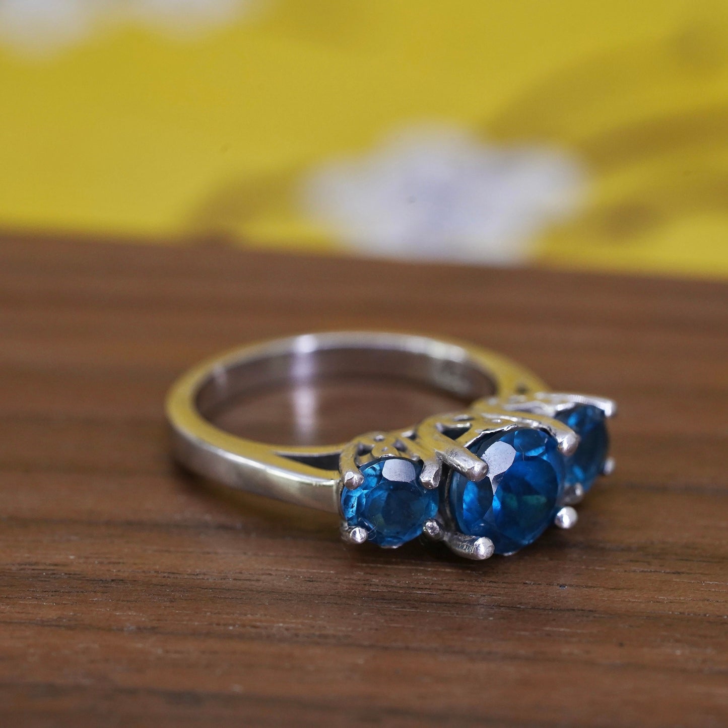 Size 7, vintage Sterling silver handmade ring, 925 band with sapphire