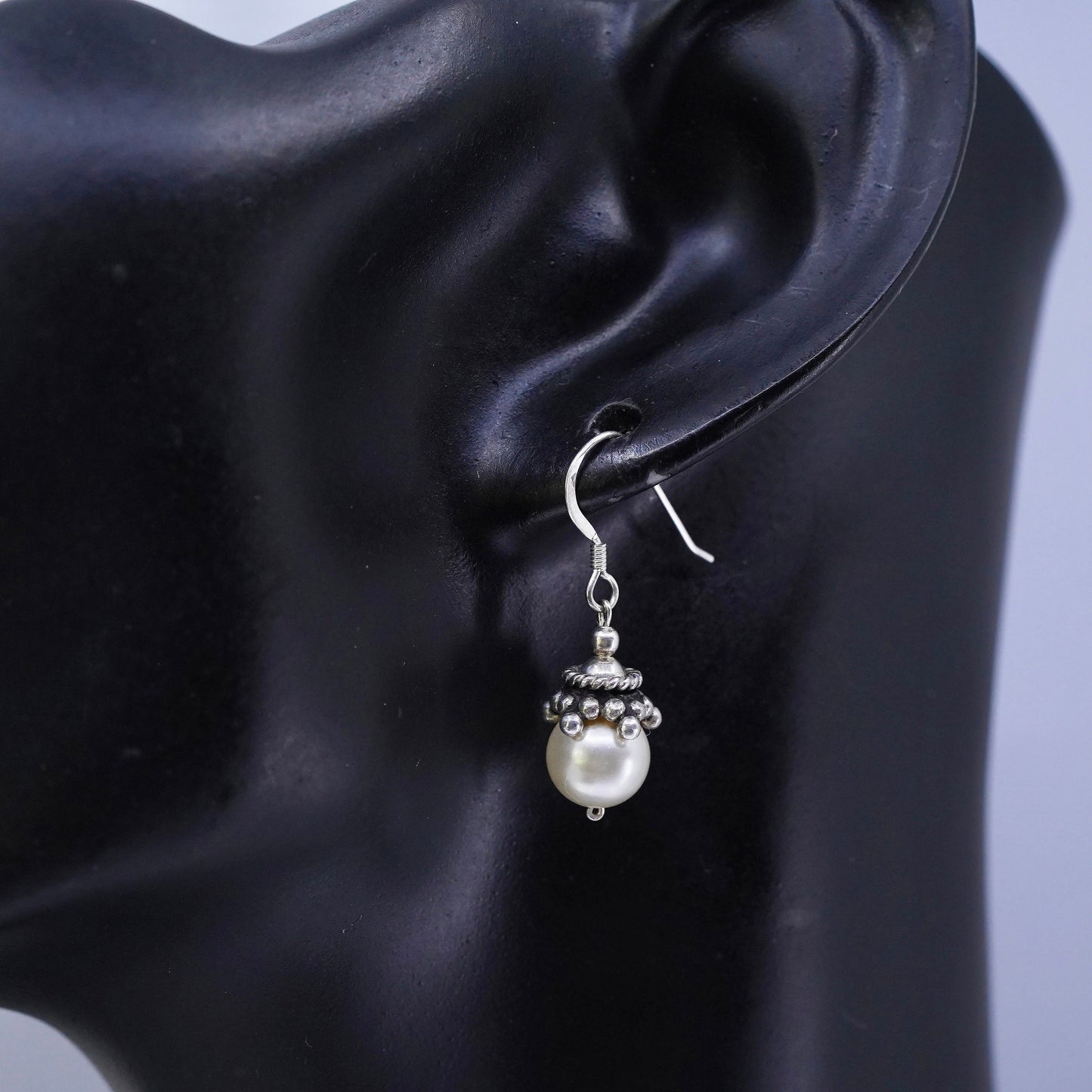 Vintage Sterling 925 silver handmade earrings with pearl