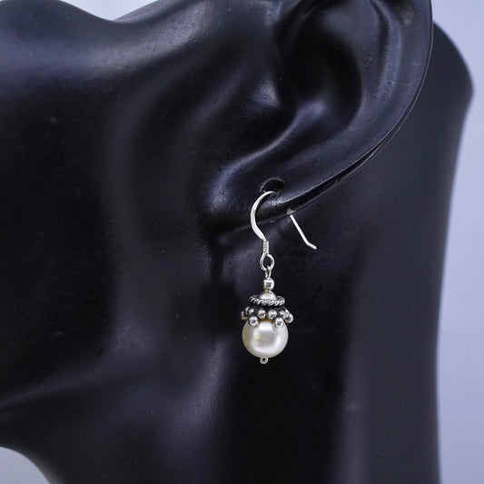 Vintage Sterling 925 silver handmade earrings with pearl