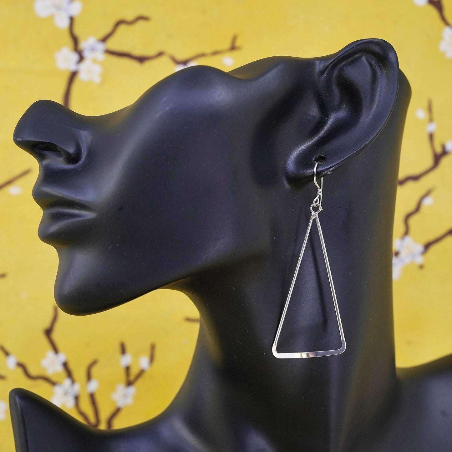 Vintage Sterling silver handmade earrings, 925 triangular dangle