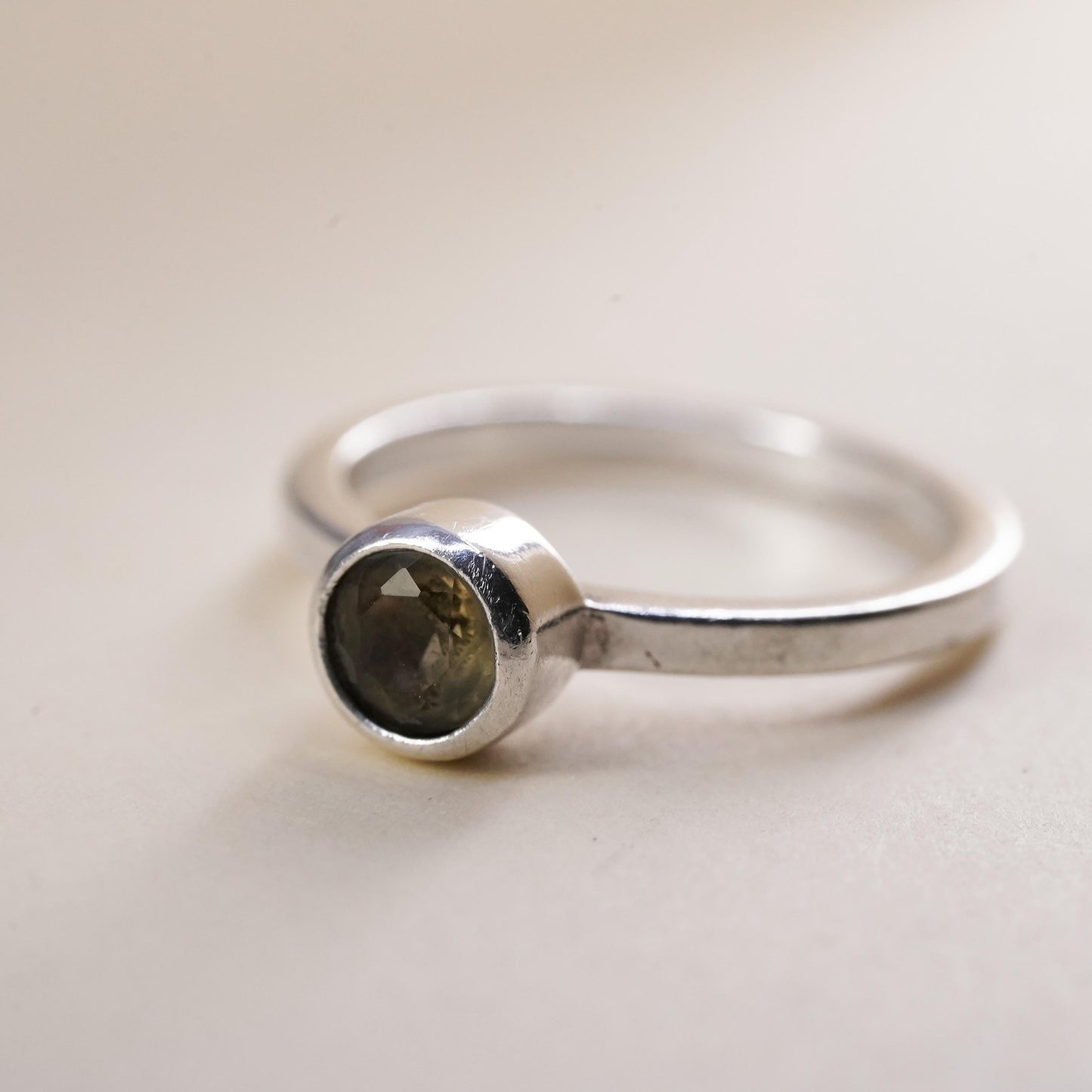 Size 5, vintage Sterling 925 silver ring, engagement stackable ring citrine