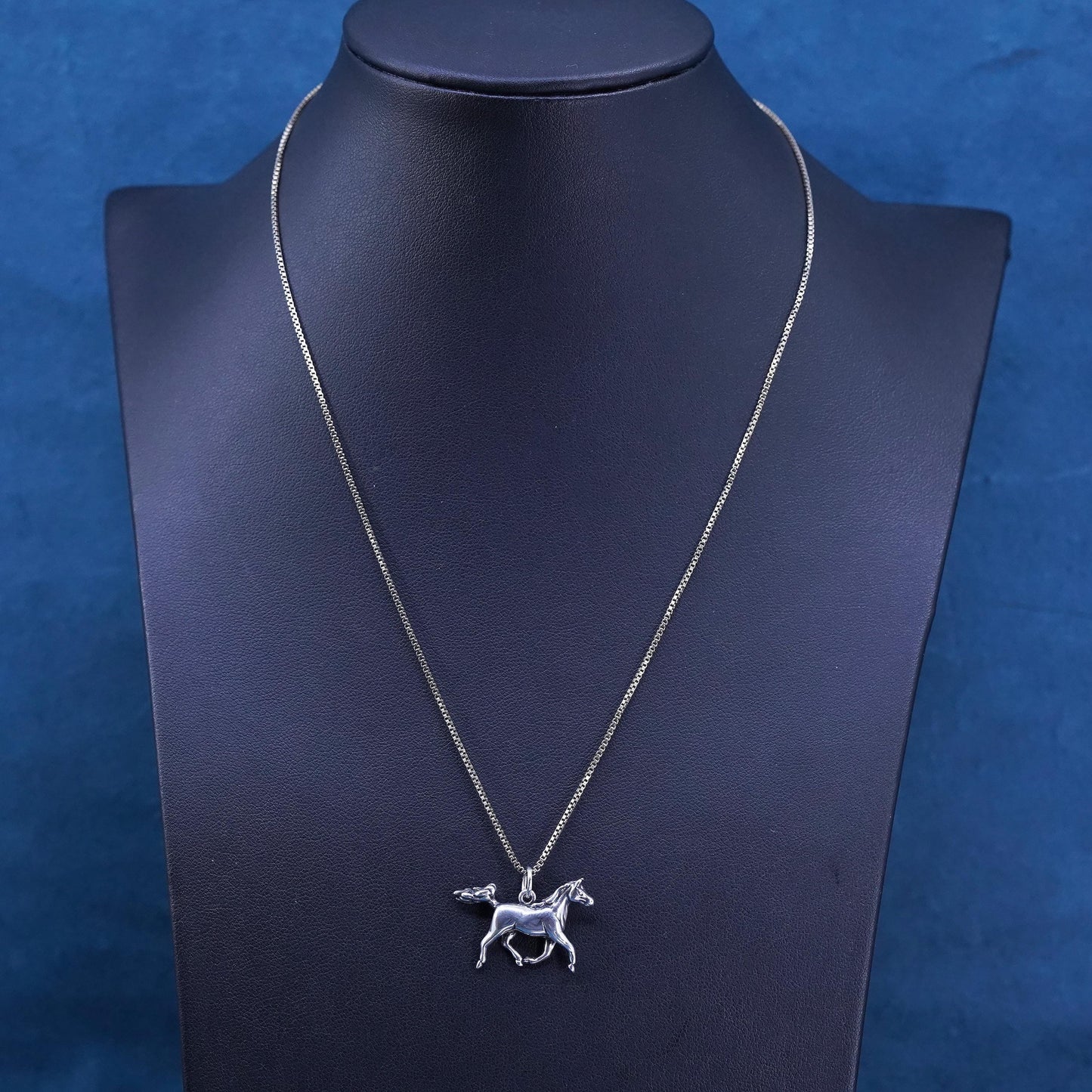 18”, VTG vermeil gold over sterling 925 silver box necklace w/ horse pendant